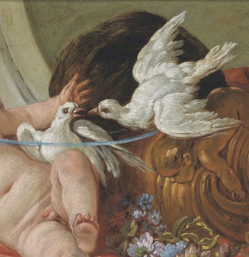 François Boucher (Paris 1703–1770) Amour jouant avec deux colombes Wildenstein 1976, Bd. I, S. 332, Nr. 217/2, Abb. 662 und 1980, S. 103, Nr. 223