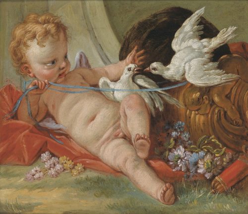 Alternative view of François Boucher (Paris 1703–1770) Amour jouant avec deux colombes  Wildenstein 1976, Bd. I, S. 332, Nr. 217/2, Abb. 662 und 1980, S. 103, Nr. 223