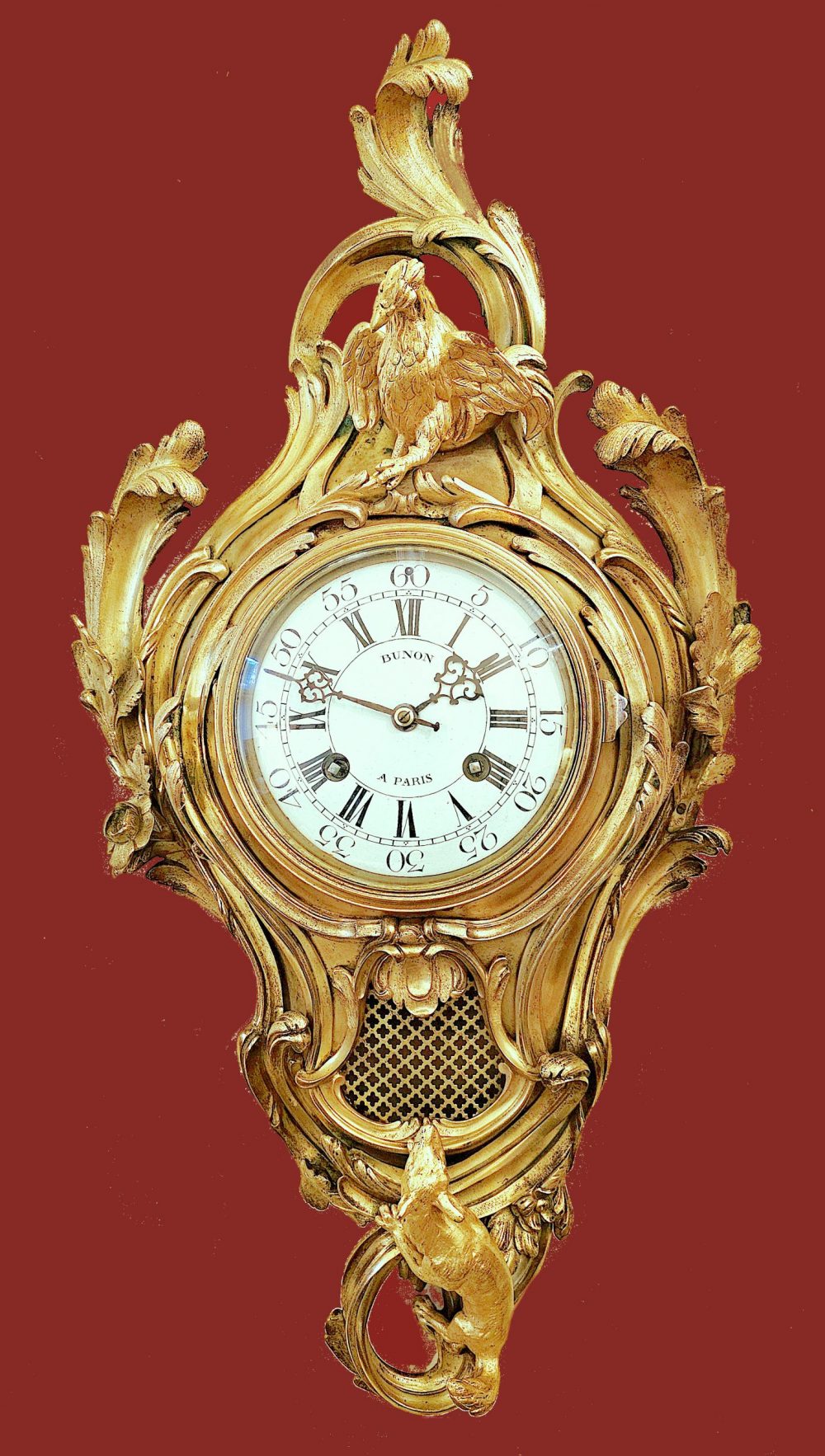 Carteluhr Der Hahn und der Fuchs La Fontaine Rokoko Frankreich Louis XV um 1765 signiert Bunon á Paris