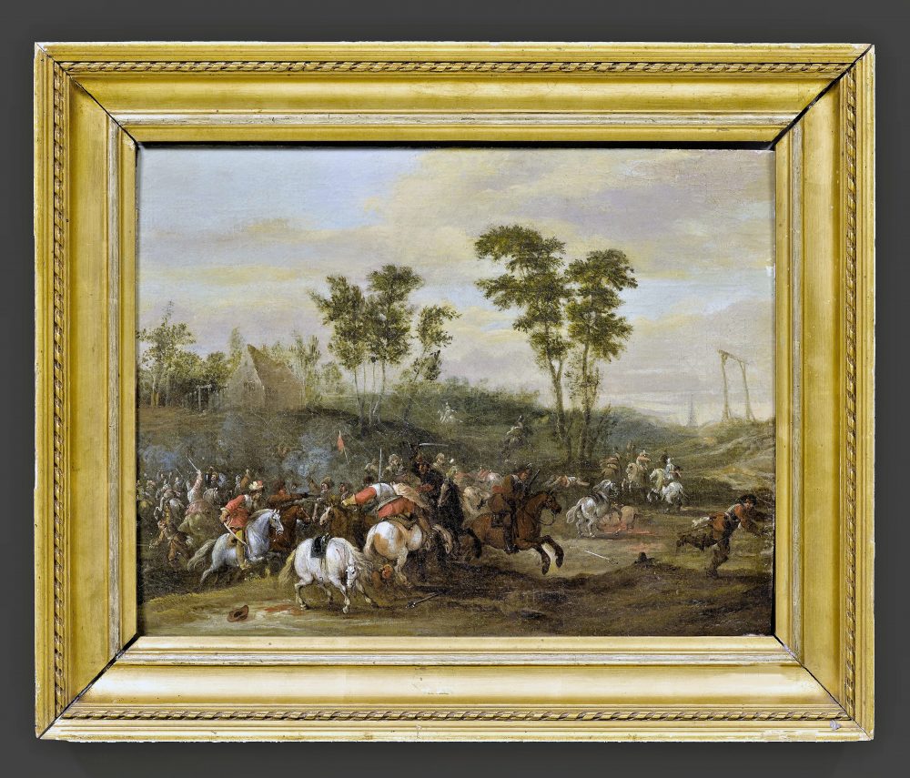 Pieter Meulener 1602-1654 Schlachtenszene monogrammiert und datiert