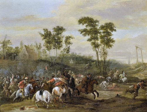Pieter Meulener 1602-1654 Schlachtenszene monogrammiert und datiert