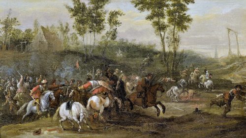 Pieter Meulener 1602-1654 Schlachtenszene monogrammiert und datiert