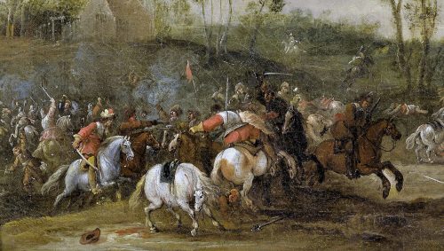 Pieter Meulener 1602-1654 Schlachtenszene monogrammiert und datiert