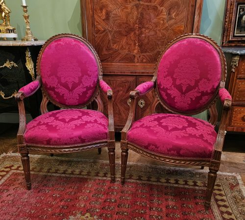 Paar Sessel Fauteuils Klassizismus Louis XVI Frankreich um 1785 gestempelt P.F.JEAN PIERRE FRANCOIS JEAN Maître 5. Oktober 1784