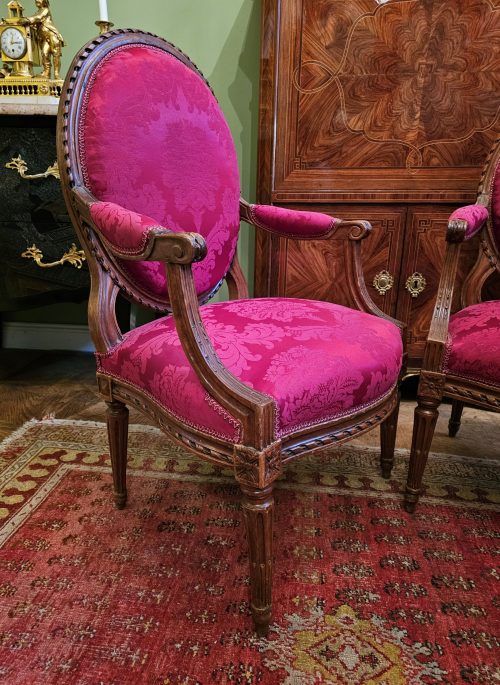 Paar Sessel Fauteuils Klassizismus Louis XVI Frankreich um 1785 gestempelt P.F.JEAN PIERRE FRANCOIS JEAN Maître 5. Oktober 1784