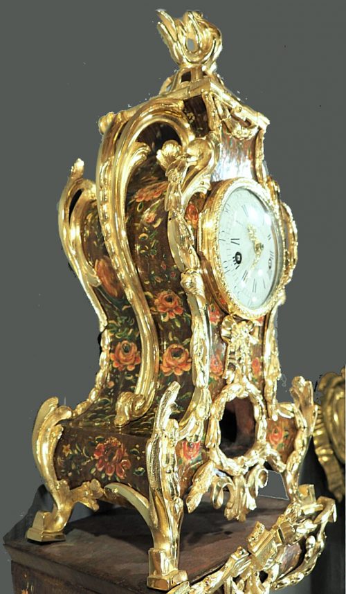 Carteluhr vernis Martin Frankreich Transition Rokoko um 1765 gestempelt JME signiert JULIEN JOLLY A PARIS