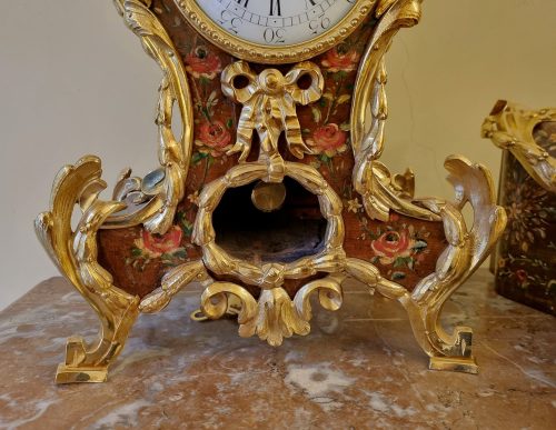 Carteluhr vernis Martin Frankreich Transition Rokoko um 1765 gestempelt JME signiert JULIEN JOLLY A PARIS