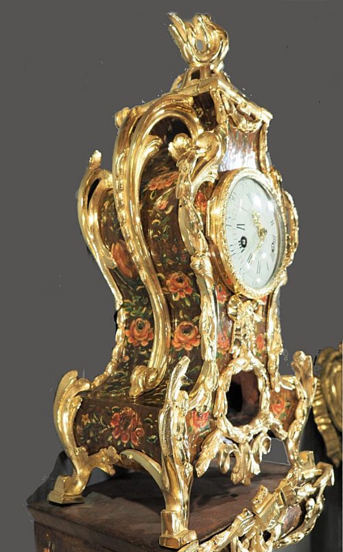 Carteluhr vernis Martin Frankreich Transition Rokoko um 1765 gestempelt JME signiert JULIEN JOLLY A PARIS