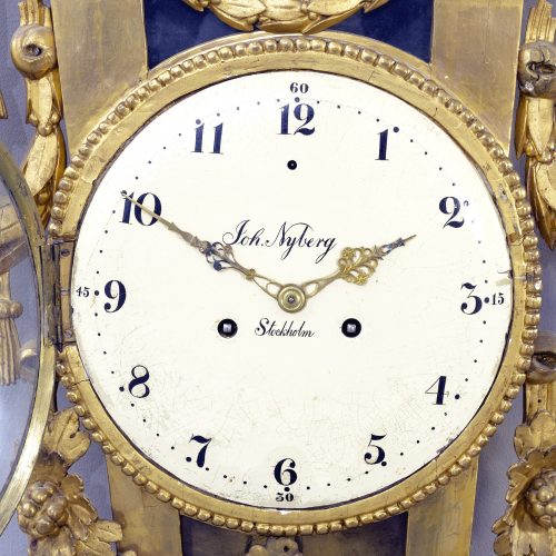 Carteluhr Klassizismus Schweden Ende 18.Jh. mit Portraitmedaillon der Königin Friederike von Schweden (1797-1809) signiert Joh. Nyberg Stockholm