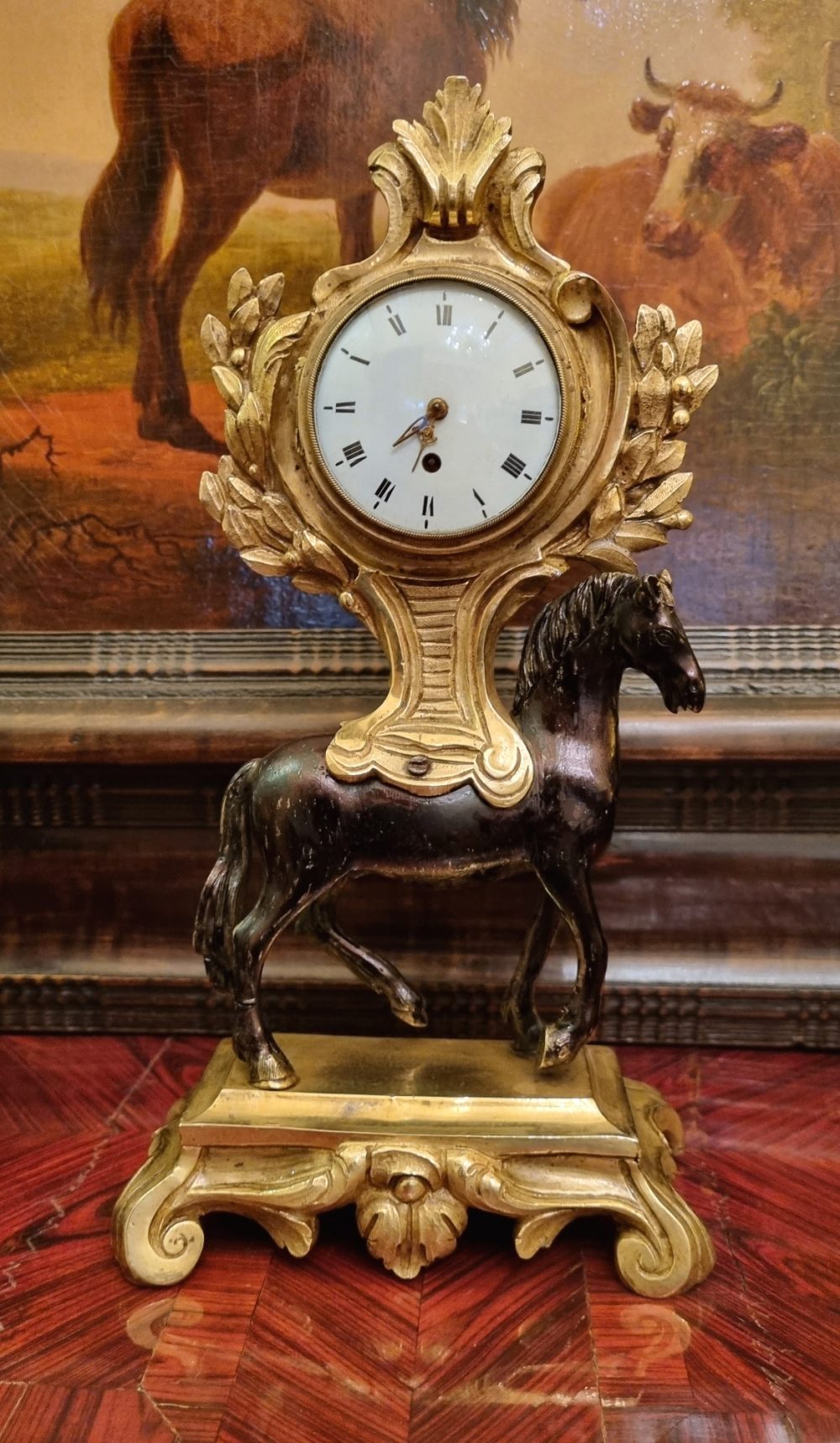 Tischuhr Pendule Pferd Frankreich Louis XVI um 1780 signiert Milot a Paris
