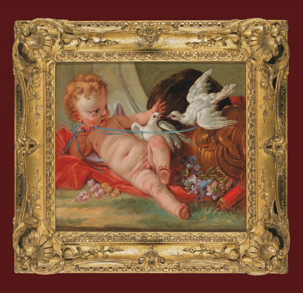 François Boucher (Paris 1703–1770) Amour jouant avec deux colombes  Wildenstein 1976, Bd. I, S. 332, Nr. 217/2, Abb. 662 und 1980, S. 103, Nr. 223