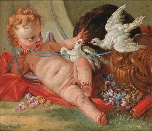 Alternative view of François Boucher (Paris 1703–1770) Amour jouant avec deux colombes  Wildenstein 1976, Bd. I, S. 332, Nr. 217/2, Abb. 662 und 1980, S. 103, Nr. 223