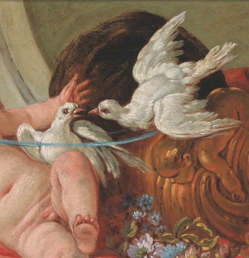 François Boucher (Paris 1703–1770) Amour jouant avec deux colombes Wildenstein 1976, Bd. I, S. 332, Nr. 217/2, Abb. 662 und 1980, S. 103, Nr. 223