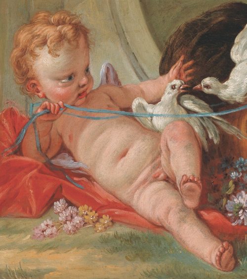 François Boucher (Paris 1703–1770) Amour jouant avec deux colombes Wildenstein 1976, Bd. I, S. 332, Nr. 217/2, Abb. 662 und 1980, S. 103, Nr. 223