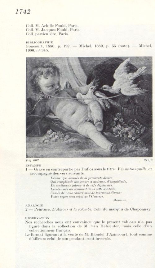 François Boucher (Paris 1703–1770) Amour jouant avec deux colombes Wildenstein 1976, Bd. I, S. 332, Nr. 217/2, Abb. 662 und 1980, S. 103, Nr. 223