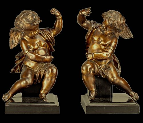 Alternative view of Paar Bronzeplastiken Rokoko Sitzende Engel Jean-Baptiste Pigalle Louis XV um 1750