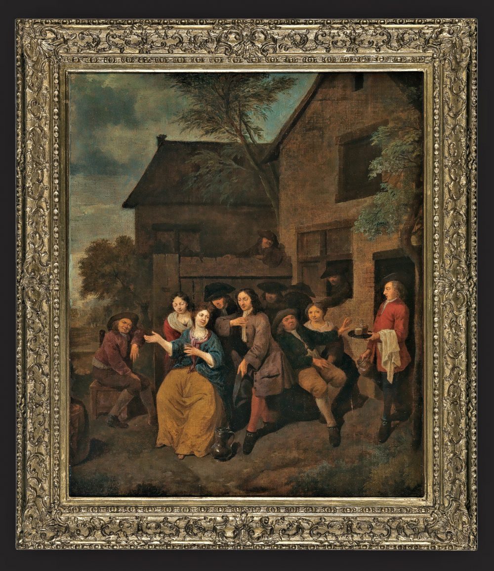 Theodorus Netscher 1661-1728 Vor dem Wirtshaus monogrammiert und datiert