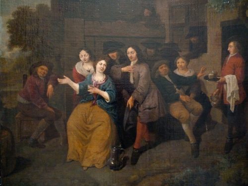 Theodorus Netscher 1661-1728 Vor dem Wirtshaus monogrammiert und datiert