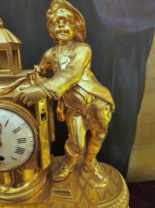 Äußerst seltene Pendule à lanterne magique Frankreich Louis XVI um 1780 H. 38 cm