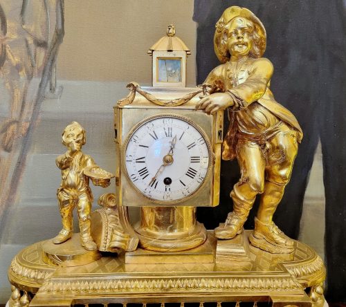 Äußerst seltene Pendule à lanterne magique Frankreich Louis XVI um 1780 H. 38 cm