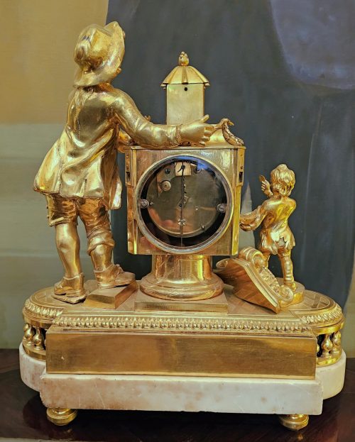 Äußerst seltene Pendule à lanterne magique Frankreich Louis XVI um 1780 H. 38 cm