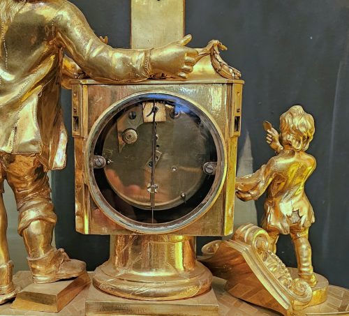 Äußerst seltene Pendule à lanterne magique Frankreich Louis XVI um 1780 H. 38 cm