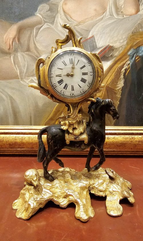 Tischuhr Pendulette Pendule Pferd Frankreich Louis XV um 1750 signiert Isaac et Jean- Jacques Rey à Genève