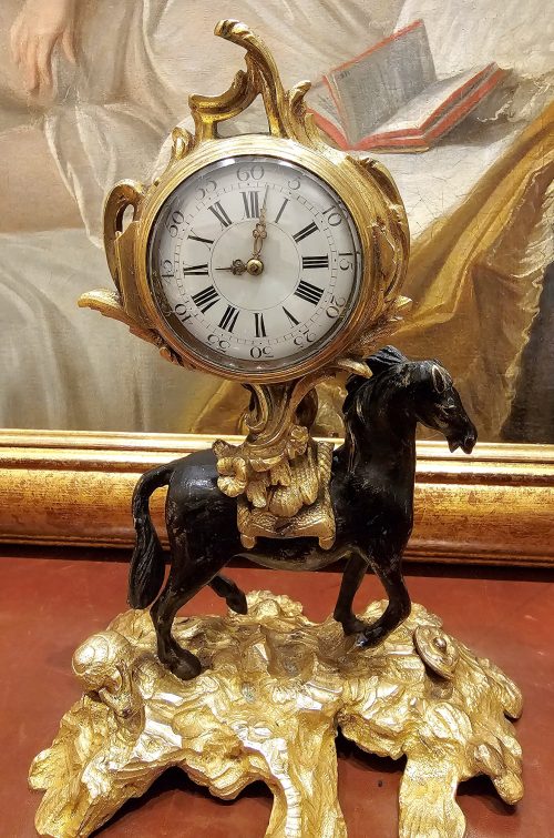 Tischuhr Pendulette Pendule Pferd Frankreich Louis XV um 1750 signiert Isaac et Jean- Jacques Rey à Genève