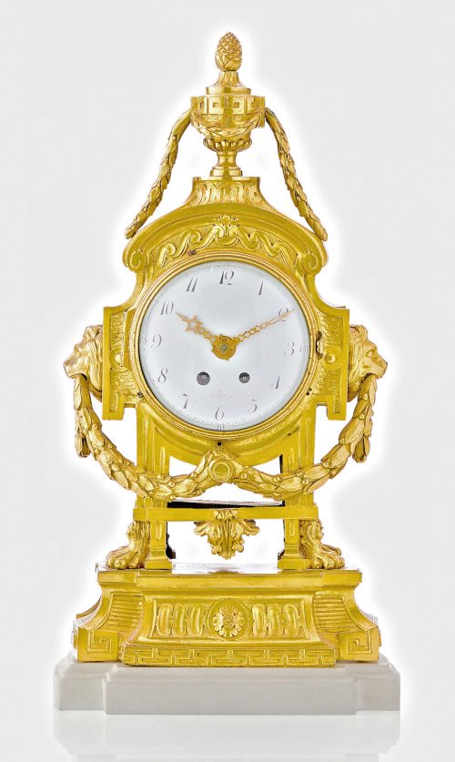 Äußerst seltene Kaminuhr mit originalem Wecker Klassizismus Pendule Frankreich Louis XVI um 1770 das Modell Robert Osmond attr.