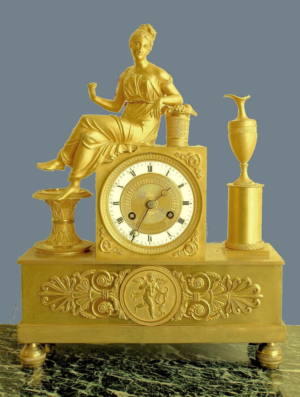 Kaminuhr Pendule Frankreich Empire um 1820 Br. 26 cm, H. 34 cm, T. 9,5 cm