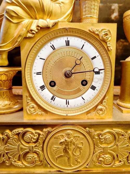 Kaminuhr Pendule Frankreich Empire um 1820 Br. 26 cm, H. 34 cm, T. 9,5 cm