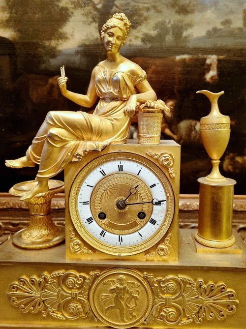 Kaminuhr Pendule Frankreich Empire um 1820 Br. 26 cm, H. 34 cm, T. 9,5 cm