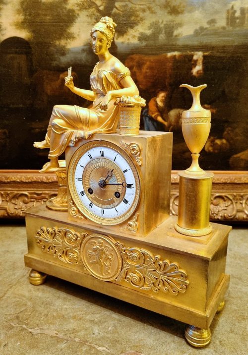 Kaminuhr Pendule Frankreich Empire um 1820 Br. 26 cm, H. 34 cm, T. 9,5 cm