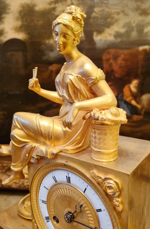 Kaminuhr Pendule Frankreich Empire um 1820 Br. 26 cm, H. 34 cm, T. 9,5 cm
