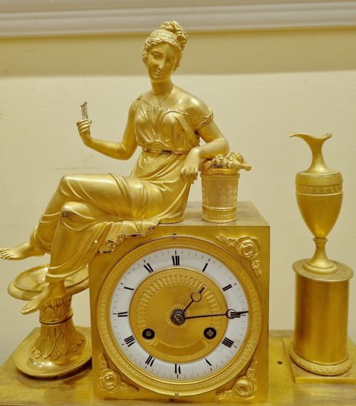 Kaminuhr Pendule Frankreich Empire um 1820 Br. 26 cm, H. 34 cm, T. 9,5 cm