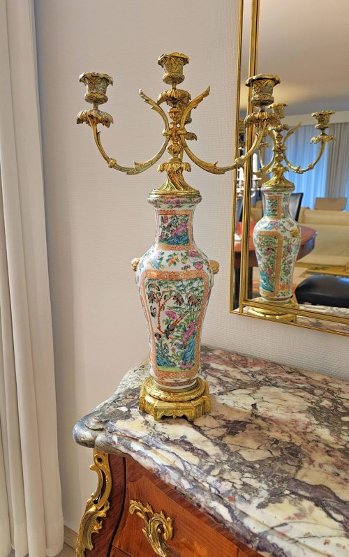 Kandelaber Frankreich 19.Jh. Napoleon III. die Vase Canton Porzellan China Qing Dynastie H. 54 cm