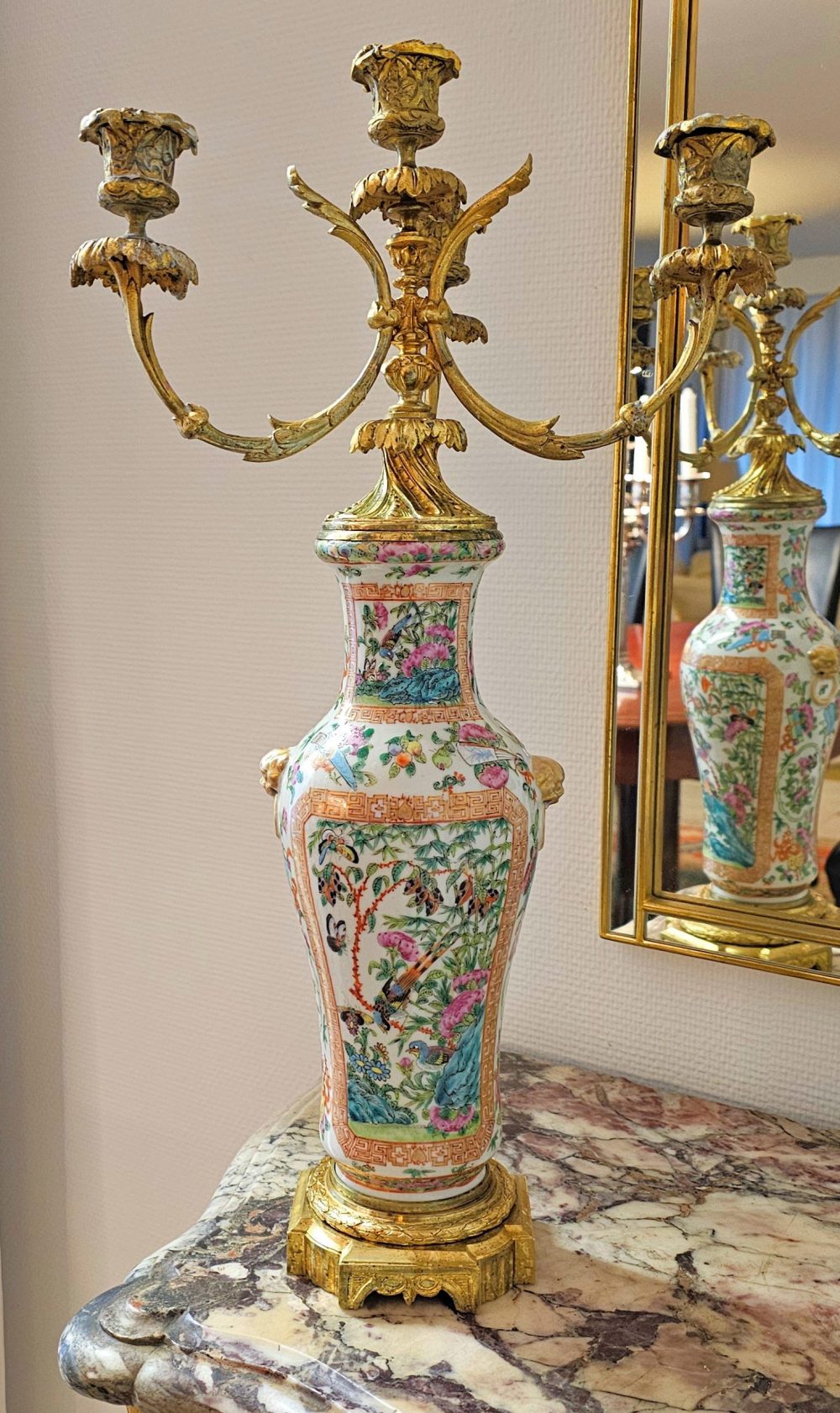 Kandelaber Frankreich 19.Jh. Napoleon III. die Vase Canton Porzellan China Qing Dynastie  H. 54 cm