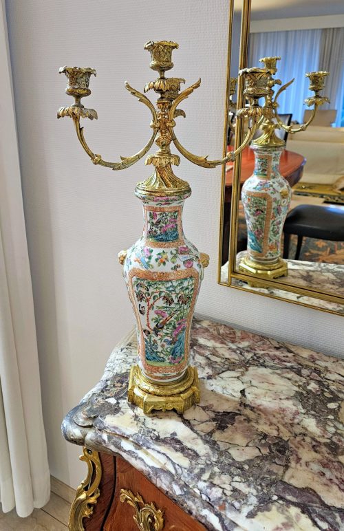 Kandelaber Frankreich 19.Jh. Napoleon III. die Vase Canton Porzellan China Qing Dynastie H. 54 cm