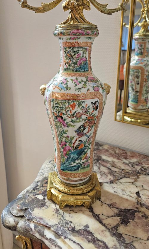 Kandelaber Frankreich 19.Jh. Napoleon III. die Vase Canton Porzellan China Qing Dynastie H. 54 cm