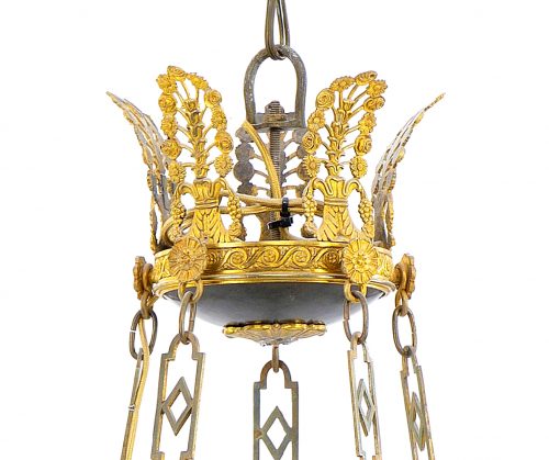 Kronleuchter Deckenlampe 10-armig Empire um 1820 H.90 cm; D.60 cm Nachträglich elektrifiziert