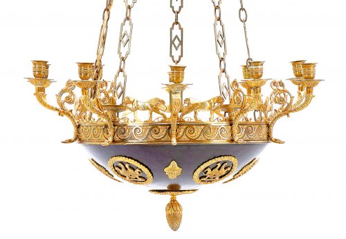 Kronleuchter Deckenlampe 10-armig Empire um 1820 H.90 cm; D.60 cm Nachträglich elektrifiziert