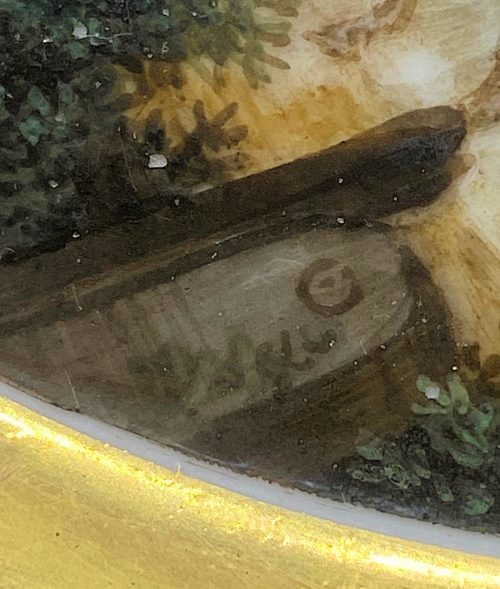 Teller Porzellan mit vornehmer Gesellschaft zu Pferde Rußland Empire 1815-1820 Kaiserliche Porzellanmanufaktur St. Petersburg Alexander I. Monogrammiert Sw für Jacques François Joseph Swebach-Desfontaines