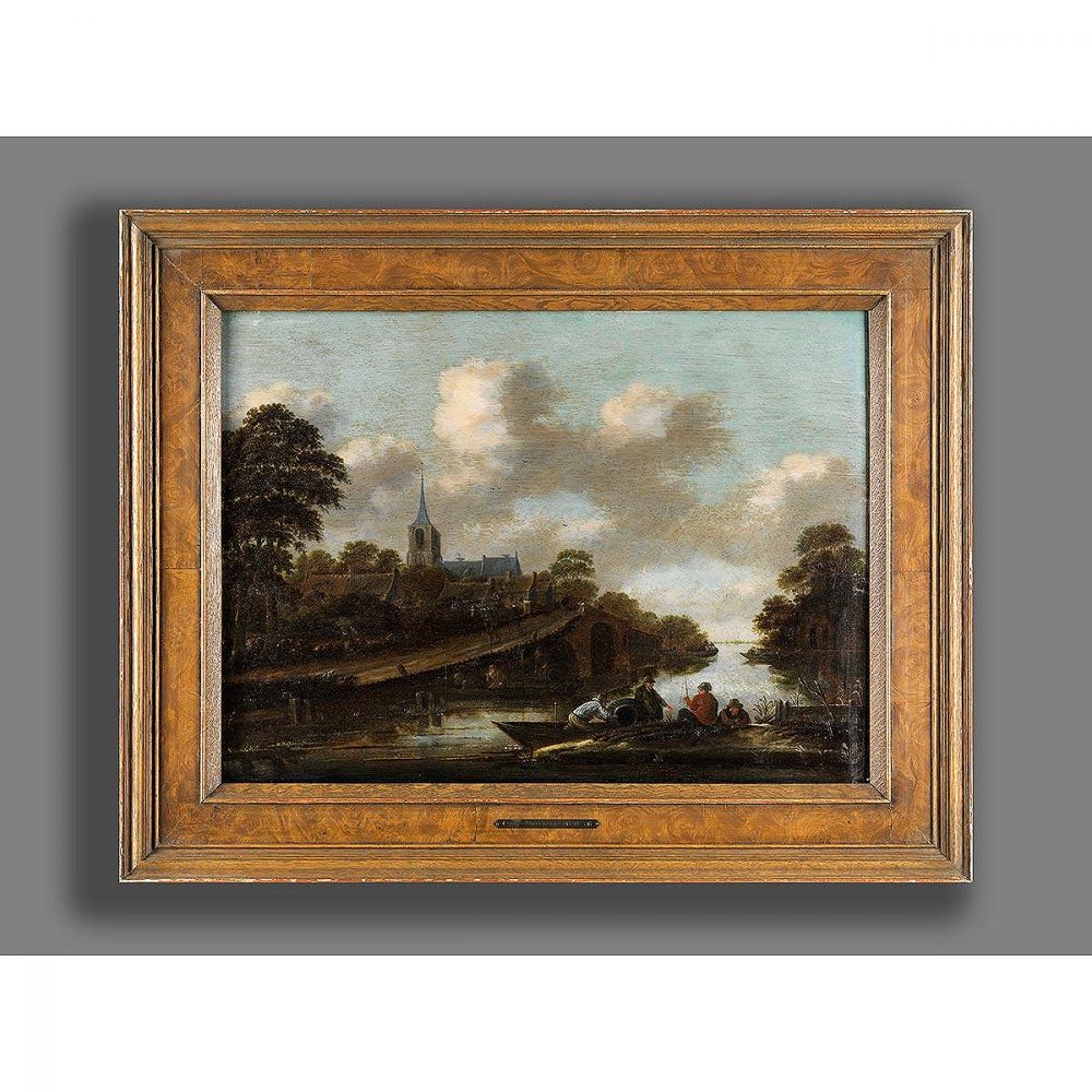 Thomas Heeremans 1641-1694  Flußlandschaft mit Dorfansicht und Fischern in einem Boot - Expertise Dr. Meijer, Amsterdam