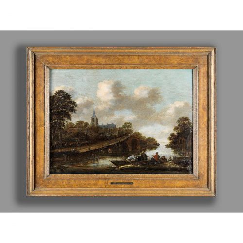 Thomas Heeremans 1641-1694 Flußlandschaft mit Dorfansicht und Fischern in einem Boot - Expertise Dr. Meijer, Amsterdam