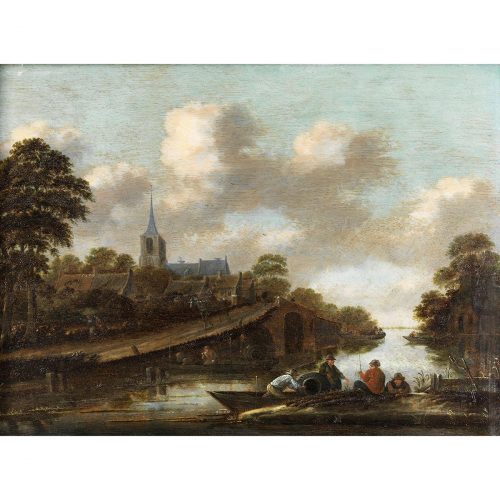 Alternative view of Thomas Heeremans 1641-1694  Flußlandschaft mit Dorfansicht und Fischern in einem Boot - Expertise Dr. Meijer, Amsterdam