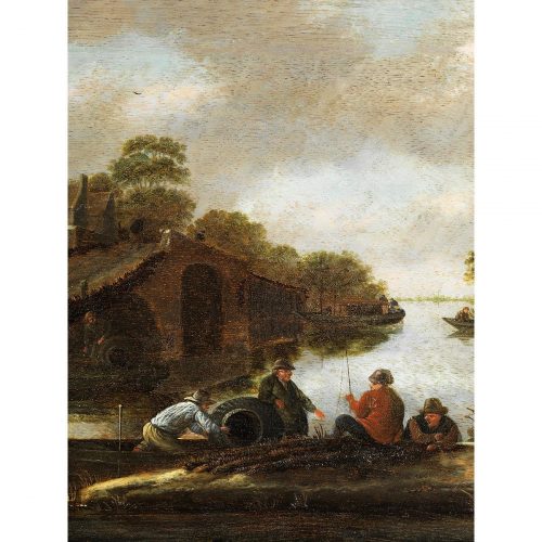 Thomas Heeremans 1641-1694 Flußlandschaft mit Dorfansicht und Fischern in einem Boot - Expertise Dr. Meijer, Amsterdam