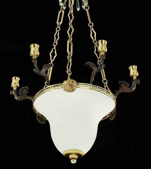 Alternative view of Ampel Lüster Kronleuchter Laterne Klassizismus Louis XVI um 1790  H. ca. 30 cm (ohne Kette) bzw. 70 cm, Br. 44 cm