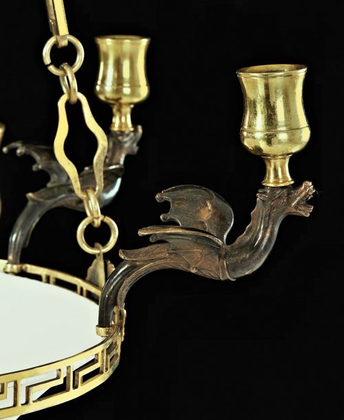 Ampel Lüster Kronleuchter Laterne Klassizismus Louis XVI um 1790 H. ca. 30 cm (ohne Kette) bzw. 70 cm, Br. 44 cm