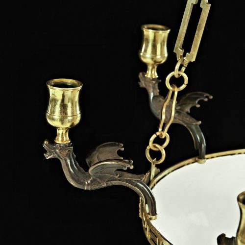 Ampel Lüster Kronleuchter Laterne Klassizismus Louis XVI um 1790 H. ca. 30 cm (ohne Kette) bzw. 70 cm, Br. 44 cm