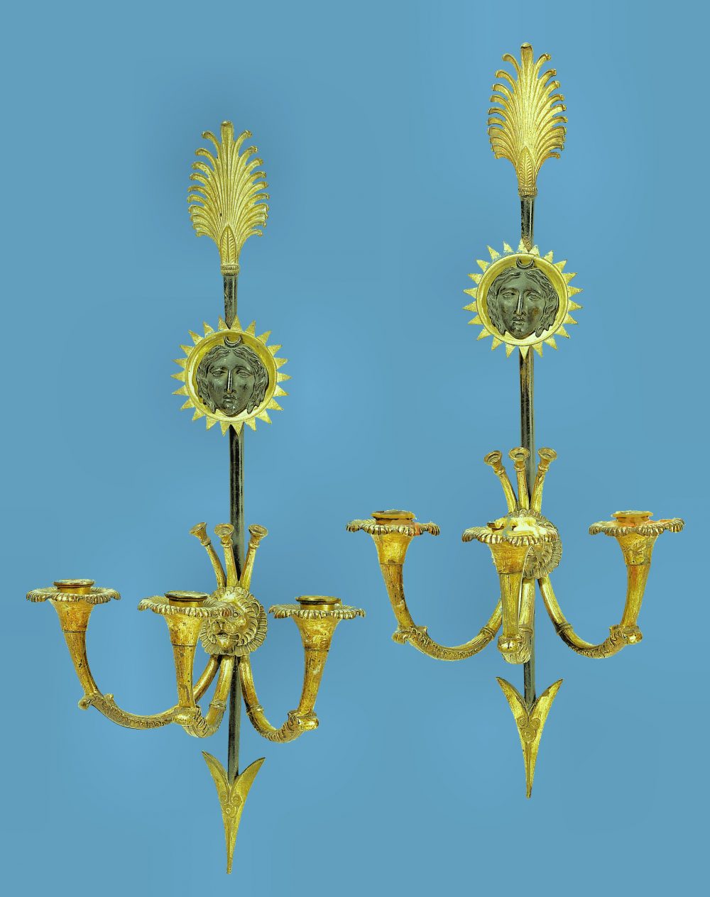 Wandlampen Empire Appliken Appliques "à la fleche" Frankreich Paris um 1810 Claude Galle   1756-1815 für das Château de Fontainebleau und das Speisezimmer des Grand Trianon Versailles